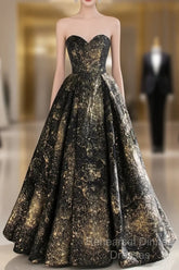 Vintage Ball Gown Sweetheart Sleeveless Long Semi Formal Prom Gown Fairy Black Semi Formal Prom Dresses